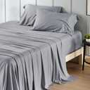 Bedsure Queen Sheet Set, Rayon Derived from Bamboo, Cooling Sheets, Deep Pocket Up to 16", PureWoven, Breathable & Soft, Hotel Luxury Silky Bedding for Hot Sleepers, Silver Grey