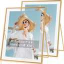 Gold Floating Frame Set of 2, Gold 8x10 Picture Frames Fit for Multi Size 7x9, 5x7, 4x6 Photos, Tempered Glass Floating Picture Frame for Tabletop Display