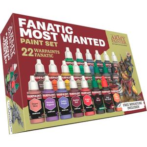 The Army Painter, Warpaints Fanatic Most Wanted Paint Set, 22 x 18ml Acrylic Paint incl. Skin Tones, Metallics, Effects, 1 Wash, Primer & 1 Miniature - Miniature Paint for D&D & Warhammer Miniatures