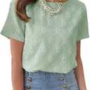 Dokotoo Women's Tops Casual Scoop Neck Short Sleeve Eyelet Embroidered Hollow Out Blouses Shirts (Green, XXL)