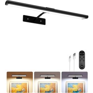 EZVALO Picture Light for Wall, 13'' Black Rechargeable 4800mAh Battery Lights Wireless Remote, Dimmable Magnetic LED Art Painting Light with 3 Color Temperatures, Display for Gallery, Living Room