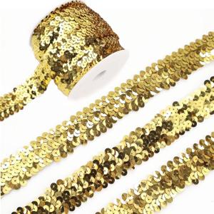 Elastic Sequin Ribbon Trim 10 Yards Golden Metallic Sequins Stretch Lace Trim for Sewing Clothes Home Party Decoration