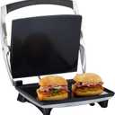 IMUSA 12x10in Stainless Steel Electric Panini Press with Temperature Control, Nonstick Plates for Sandwiches, Grilled Paninis, Quesadillas, and More