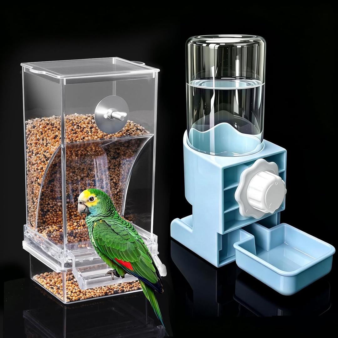 No Mess Bird Feeder Water Dispenser Set, Parakeet Cage Accessories, Automatic Bird Feeder Suitable for Birdcage
