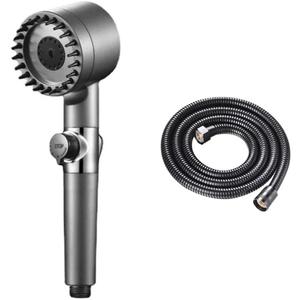 Black Shower Head Rainfall High Pressure 3 Modes Adjustable Boost Filter Holder with Hose for Bathroom Accessories Sets,F