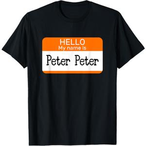 Hello My Name is Peter sticker name tag on a Shirt Pumpkin T-Shirt Large