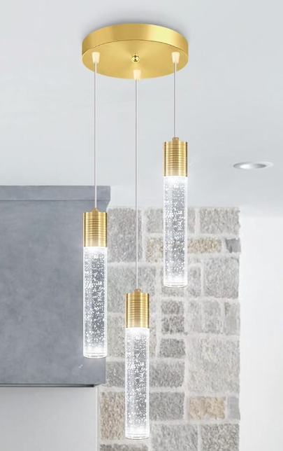 3-Lights Pendant Lights Modern LED Kitchen Island Light Bubble Pendant Light Pendant Lighting for Kitchen Island Dining Room Ceiling Hanging Lights Bedroom Mini Pendent Spot Lights (Gold)