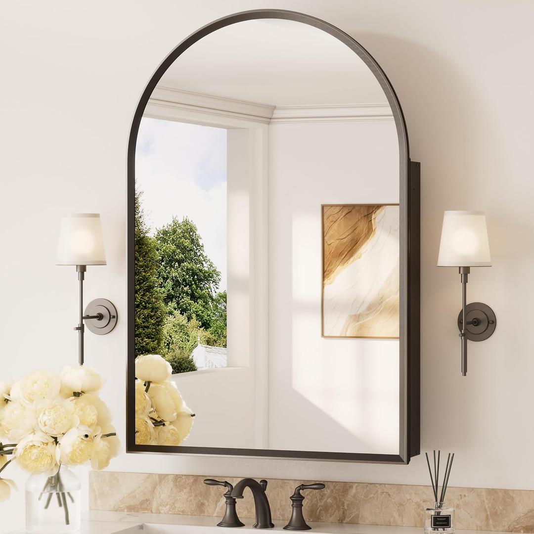 Keonjinn Large Bathroom Medicine Cabinet with Mirror 24"x36", Arched Design