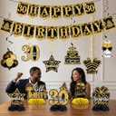 30th Birthday Decorations - 12 PCS Black Gold Happy 30th Birthday Banner 30th Hanging Swirls Streamers Surprise 1996 Honeycomb Centerpieces Table Decorations for Birthday Party Supplies Favors