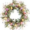 Bibelot 20 Inch Spring Easter Colorful Eggs Eucalyptus Leaves for Front Door, Eggs Berries Wreath with Artificial Green Leaves for Inside and Outside, Summer Spring Home Decor Wreath