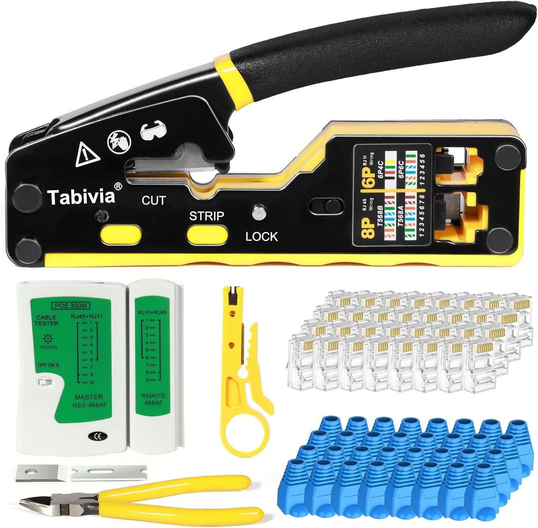 RJ45 Crimp Tool Pass Through Ethernet Crimping Tool Kit Cat6 Cat5e Cat6a RJ45 Crimper