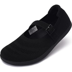 WHITIN Women's Barefoot Mary Jane Flats + Wide Toe Box + Zero Drop Sole + Adjustable Straps (5.5, W94 | Black)