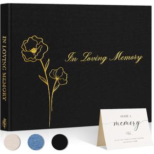 Lanpn Funeral Guest Book for Loving Memory, Linen Memorial Service Registry Guest Book, Funeral Favors Sign in Books for Guests, Celebration of Life Memory Book for Funeral with Table Sign, Black