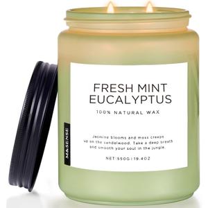 M&SENSE Eucalyptus & Mint Scented Jar Candle, Large 19.4oz Natural Soy Wax, 110-Hour Long Lasting Non-Toxic Clean Burning, Fresh Smelling Home Aromatherapy for Spa Stress Relief, Gifts for Men Women