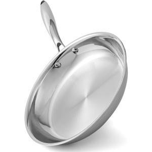 Ranbomer Stainless Steel PanNon-Toxic PFAS, PFOA & PTFE Free, Compatible With All Cooktops & Induction Safe, Oven Safe Pan for Searing & Sauting, Long Lasting Cookware. (10 Inch)