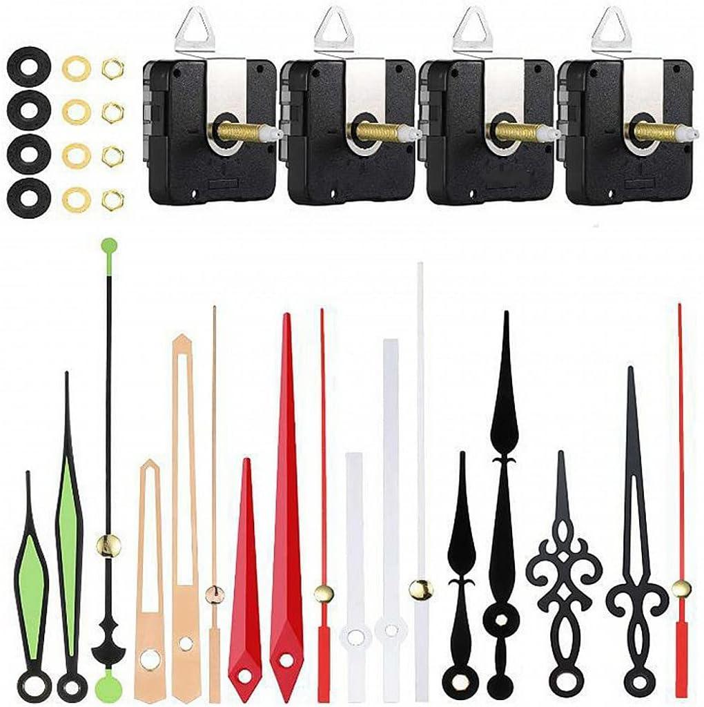 JZK 4X Long Shaft Silent Quartz Clock Movement and 6 Pairs Hands - Non Ticking Wall Clock Mechanism, Sweeping Second Hand