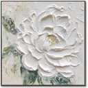 Hand Painted White Flower Oil Painting for Kitchen, Large 3D Floral Canvas Wall Art for Living Room, Framd Modern Wall Decor for Bedroom,Office Home Decor 32" x 32" (GSD-404)