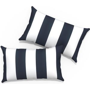 Outdoor Lumbar Pillows 12x20 inch, Rectangle Throw Pillows with Inserts, Decorative Lumbar Cushions for Patio Furniture Garden Couch Home Sofa Office Chair, Pack of 2, Cabana Navy