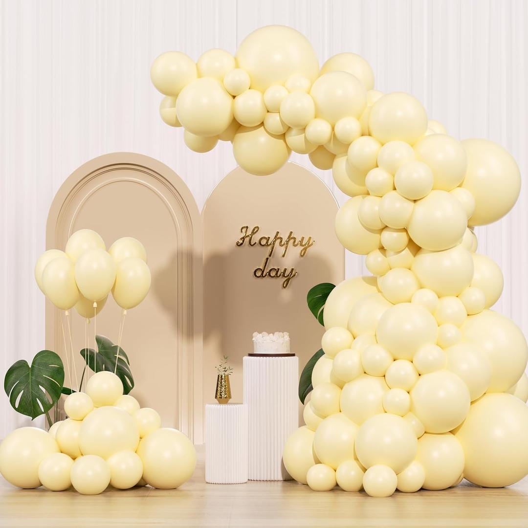 Pastel Yellow Balloons 145pcs Different Sizes 18 12 10 5 Inches Light Yellow Latex Balloon Garland Arch for Birthday Baby Shower Wedding Anniversary Graduation Party Decorations