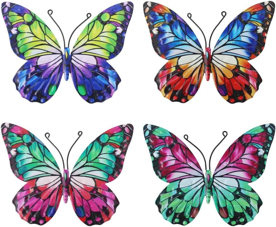 dreamskip 4 Pcs Metal Butterfly Wall Decor Art, Colorful Butterflies Outdoor Wall Art, Hand Craft Outdoor Garden Decor For Fence, Patio, Yard Decoration