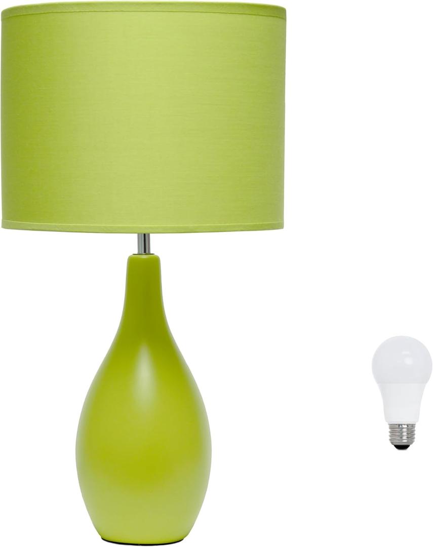 Simple Designs LT2002-GRN-LB 18.11" Oval Bowling Pin Base Ceramic Table Lamp with LED Bulb, Green