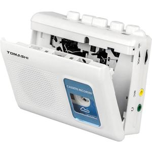Portable Cassette Player Tape Recorder with Built-in Speaker, Microphone, Headphone Jack-, 4.57 x 3.54 x 1.38inch (white)