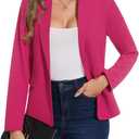 LADI TREND Blazers for Women Long Sleeve Notch Lapel Casual Work Office Blazer Open Front Button Pockets Suit Jackets (Medium, Hot Pink)