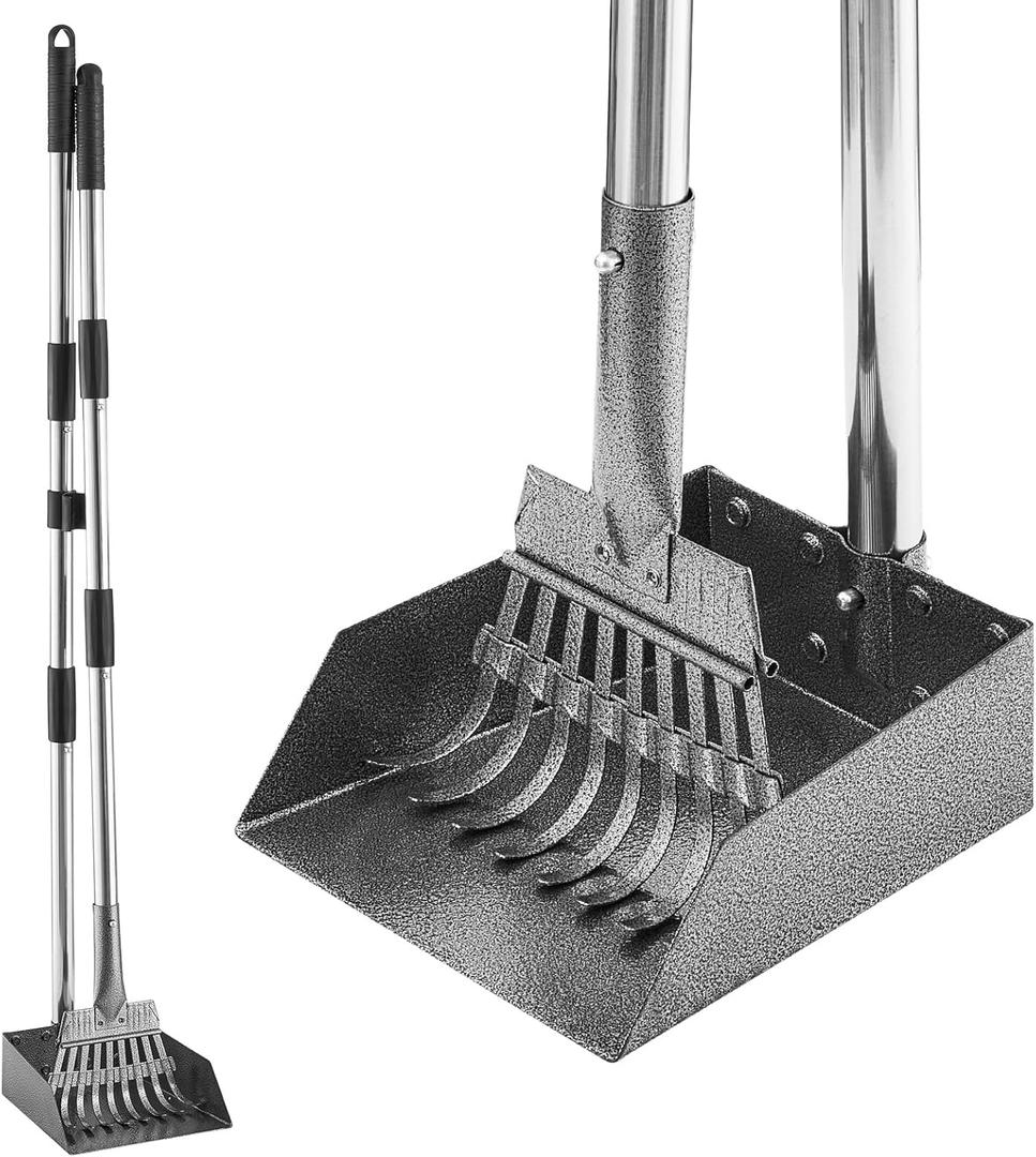 Pooper Scooper Adjustable Dog Pooper Scooper Tray and Rake Set Metal Pooper Scooper Dog Poop Scooper for Yard