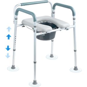 VEVOR Raised Toilet Seat, Adjustable Height with 5 Levels, Drop-Arm Design, Detachable Backrest, 7L Easy-Clean Bucket, Quick Assembly, Support up to 1000lbs, Ideal Bedside Commode for Elderly & Adults