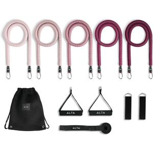 ALTA Resistance Tube Bands for Women - Full Kit Resistance Bands for Working Out with Handles, Ankle Straps, Door Anchor  Home Workout Bands for Physical Therapy, Pilates Long Exercise Bands Set (Burst)