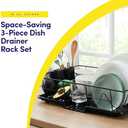 Space-Saving 3-Piece Dish Drainer Rack Set with Cutlery Holder - Maximize Countertop Space, Black