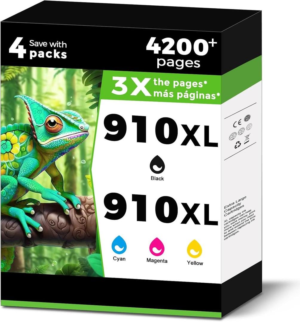 910XL Ink Cartridges Combo Pack Replacement for HP 910 910XL Ink Cartridges Compatible with HP OfficeJet 8010 8015 8018 8022 OfficeJet Pro 8020 8025 8028 8035 Printer(Black Cyan Yellow Magenta)