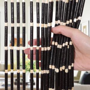 Boshen Handmade Bamboo Beaded Curtains for Doorways, 65 Strands 35.5x78.7inch Natural Wood Boho Hanging Door Beads Curtains Room Divider for Home Decor Hallway Window(Black), 35.5"W x 87.7"L