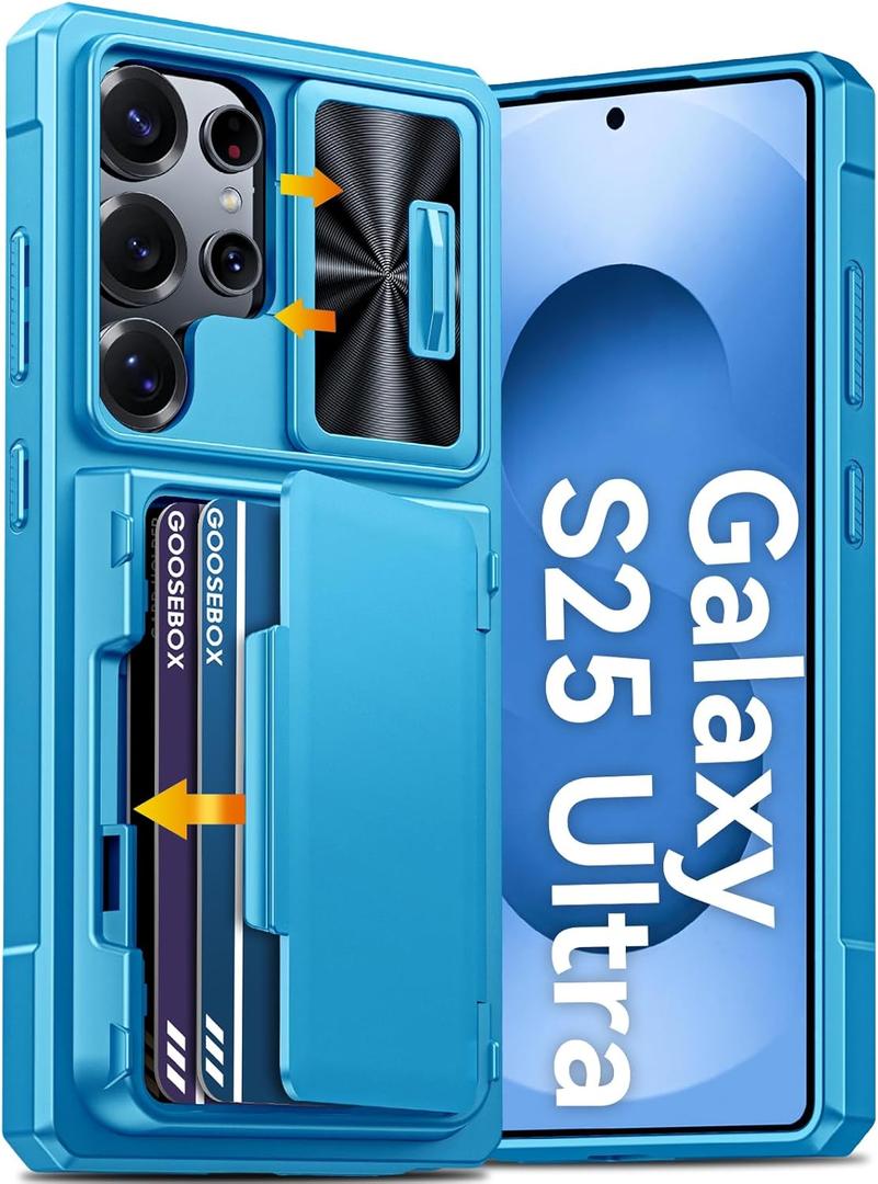 GooseBox for Samsung Galaxy S25 Ultra Case Wallet with RFID [Cards Holder][Camera Cover][Edge Raised] Full Body Shockproof Silicone Protective Phone Case for Galaxy S25 Ultra 6.9" 2025 (Lake Blue)