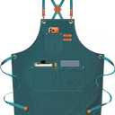 AFUN Chef Aprons for Men Women with Oversized Pockets, 16-Ounce Cotton Canvas Cross Back Heavy Duty Work Apron (Dark Green)