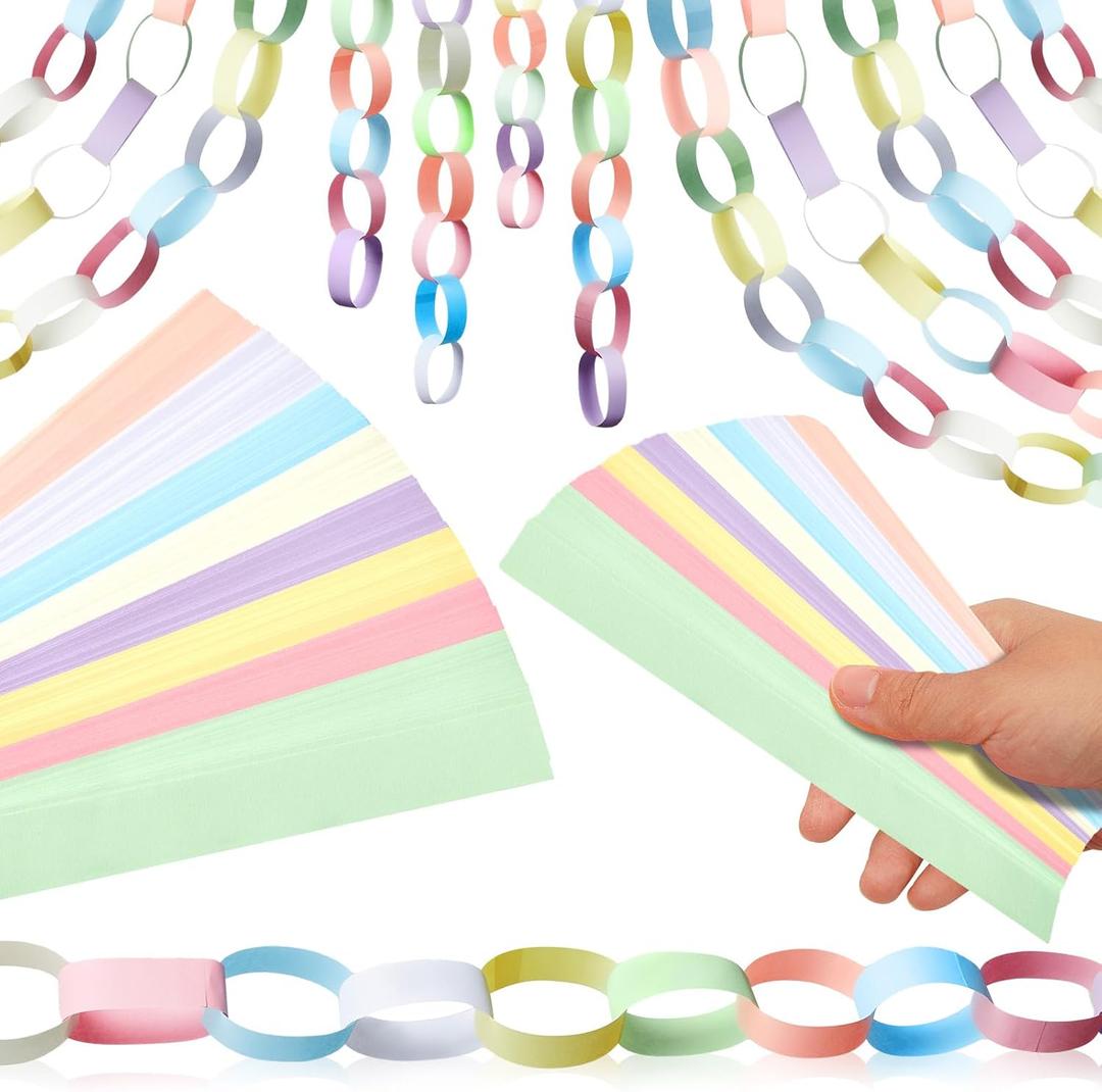 Nezyo 240 Sheets Paper Chain Strips Construction Bright Paper Strips About 46 Feet in Total Length 1 x 8 Inch with 1 Roll Double Sided Tape for Crafting DIY Home Party Decoration(Macaron Colors)