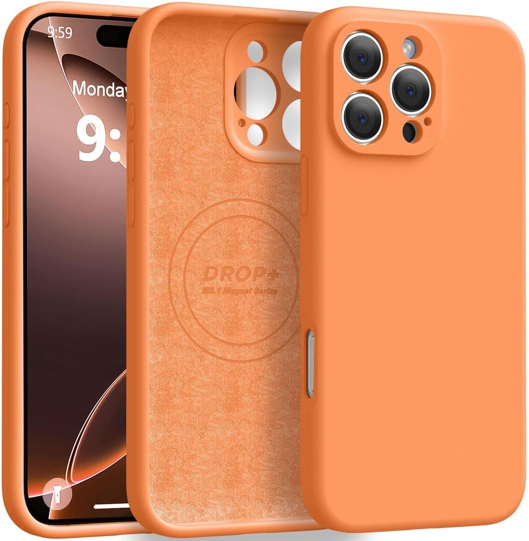 Ktele Magnetic for iPhone 16 Pro Case [Compatible with Magsafe] [Premium Silicone Satin-Smooth Touch] Slim Shockproof Anti-Scratch Microfiber Lining Case, 6.3 inch, Bright Orange