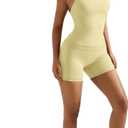 OMKAGI 2 Piece Workout Sets for Women Padded Sports Bra Tank Booty Gym Shorts with Pockets (Yellow, S)