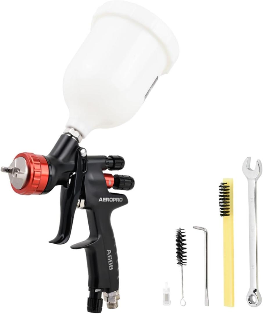 AEROPRO Tools A608 HVLP Air Spray Gun, 1.3mm Nozzle, 600cc Plastic Cup, Auto Paint Spray Gun, Automotive Paint Gun, Body Repair Paint Spray Guns, Car Paint Gun for Touch Up, Primer, Top Coat