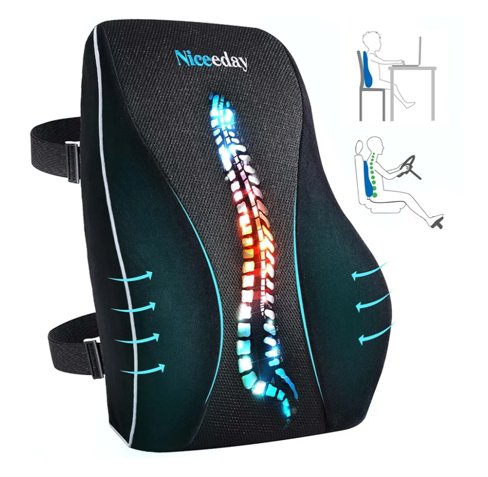 Lumbar Support Pillow for Office Chair Car Back Support Pillow, Memory Foam Gaming Chair Desk Chair Back Cushion for Lower Back Pain Relief, Ergonomic Back Rest with Double Adjustable Straps