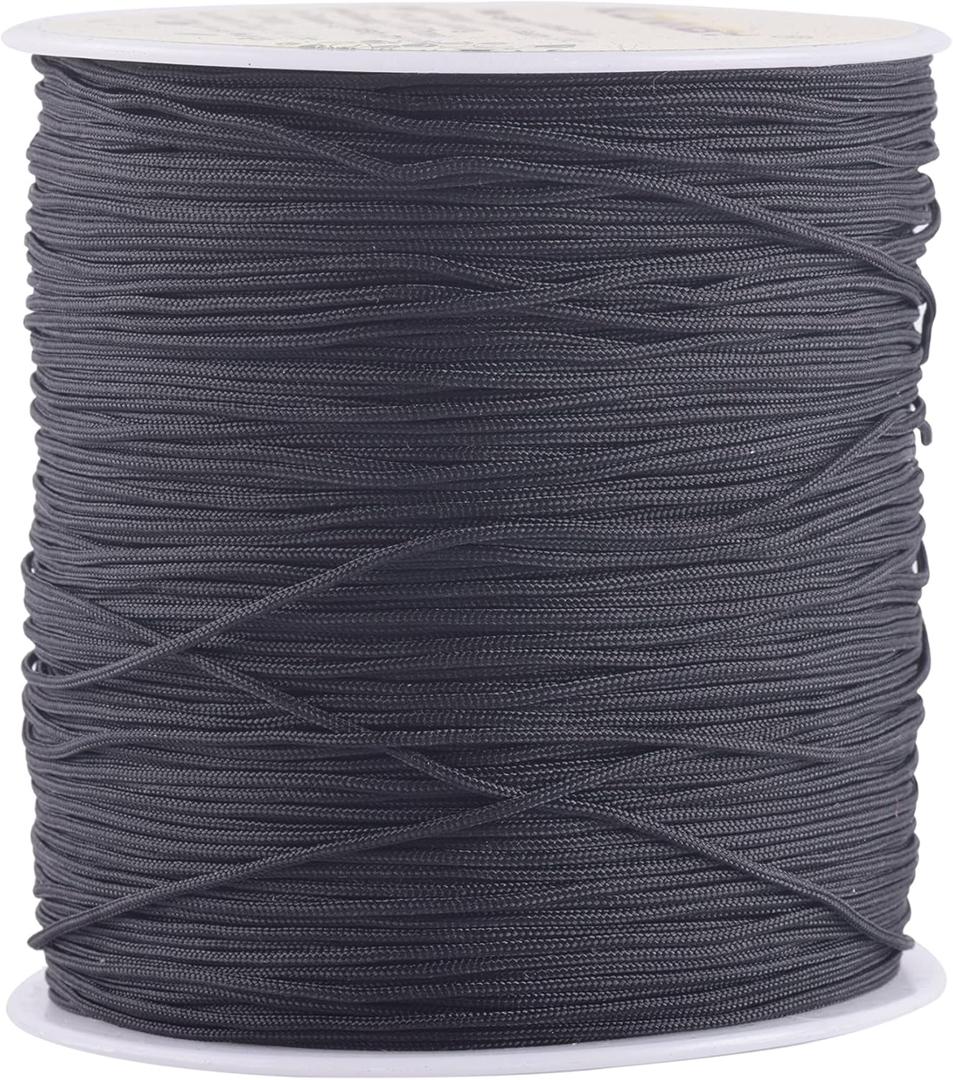 KONMAY 1.0mm Braided Nylon Bracelet Making String Cord, 305 Yards Nylon Shamballa Macram/Beading Cord,Chinese Knotting Cord, Kumihimo Beading String, Black 900