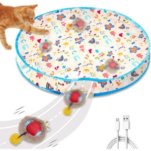 Interactive Cat Toys, Fast Rolling Ball in Play Mat, Automatic Motion Activated Ball Hide and Seek for Cat Indoor Toys, Mouse Catching Game Boredom Relief, 28" Mat