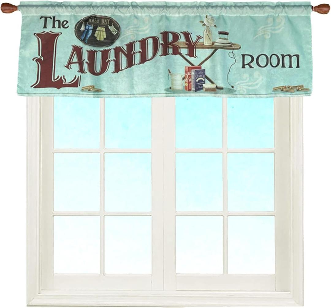 Laundry Room Window Curtain Valance Rod Pocket for Laundry Decorative 58 X 18 Inches