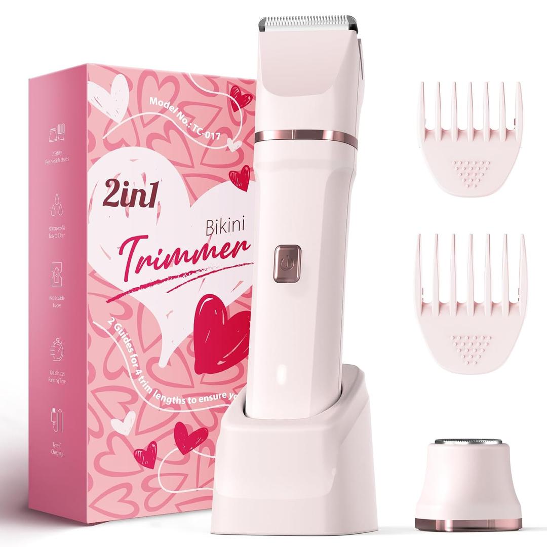 Bikini Trimmer for Women - Painless Electric Razors for Silk Skin, Cordless Body Shaver for Trip, Replaceable Lady Facial Razor, IPX7 Waterproof & Easy Cleaning, Ceramic Blade, Gifts for Her
