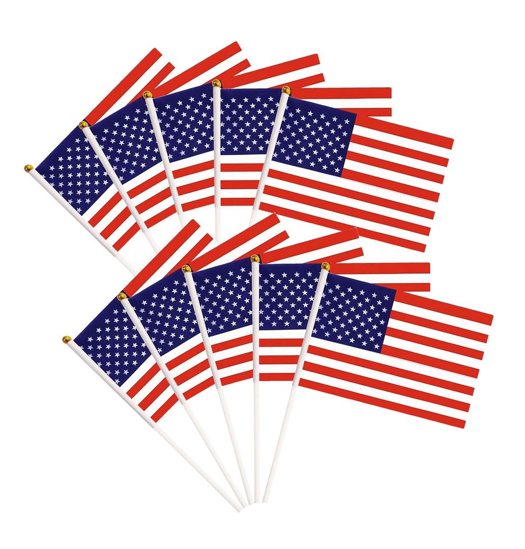 50 Pack USA America Flags Small Mini Hand Held American US Flags on Stick Flags, Miniature National Country Flags, Party Decorations Supplies for Parades, International Festival