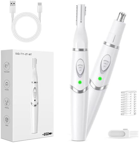 Yinowt Nose Hair Trimmer for Women - 2 in 1 Professional Painless Eyebrow and Facial Hair Trimmer for Men and Women, USB Rechargeable Trimmer Double Edged Blades Easy to Clean, White
