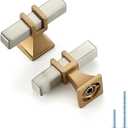 10 Pack 2 inch Brushed Nickel&Gold Cabinet Handles Square Zinc-Alloy Pulls for Kitchen Dresser Closet and Bathroom Cabinets Hardware (Single Hole)