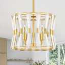Gold Chandeliers for Dining Room, 15" 4-Light Modern Drum Chandelier Light Fixtures for Dining Room, Kitchen Island, Over Table, Entryway, Foyer, E12