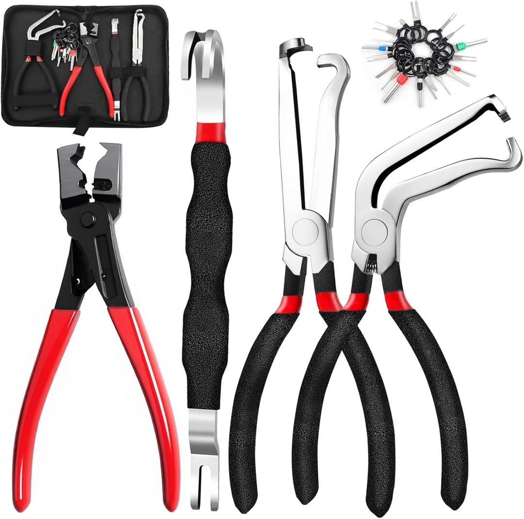 4 Pcs Electrical Disconnect Pliers and Cars Terminal Pin Removal Tool Kit,37960/37980/13120/ Collar Hose Clamp Pliers Set for Automotive Electric Wire Plug Separatorl