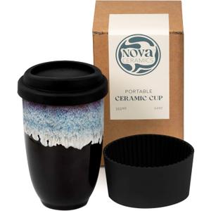 NOVA CERAMICS 12oz Travel Coffee Mug - Unique Microwave & Dishwasher Safe Tumbler With Lid - Gifts For Women & Men